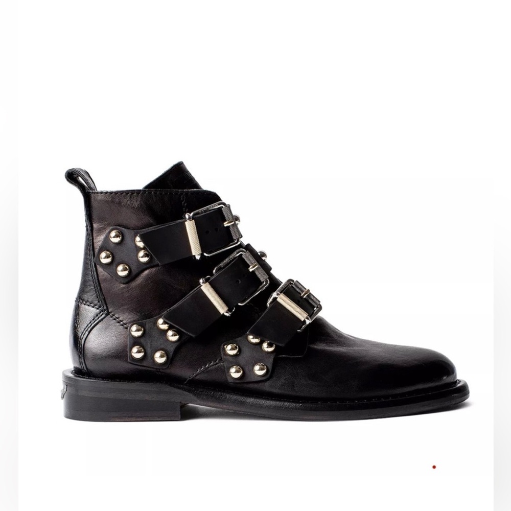 Zadig & Voltaire Laureen Studded Black Leather Ankle Boots